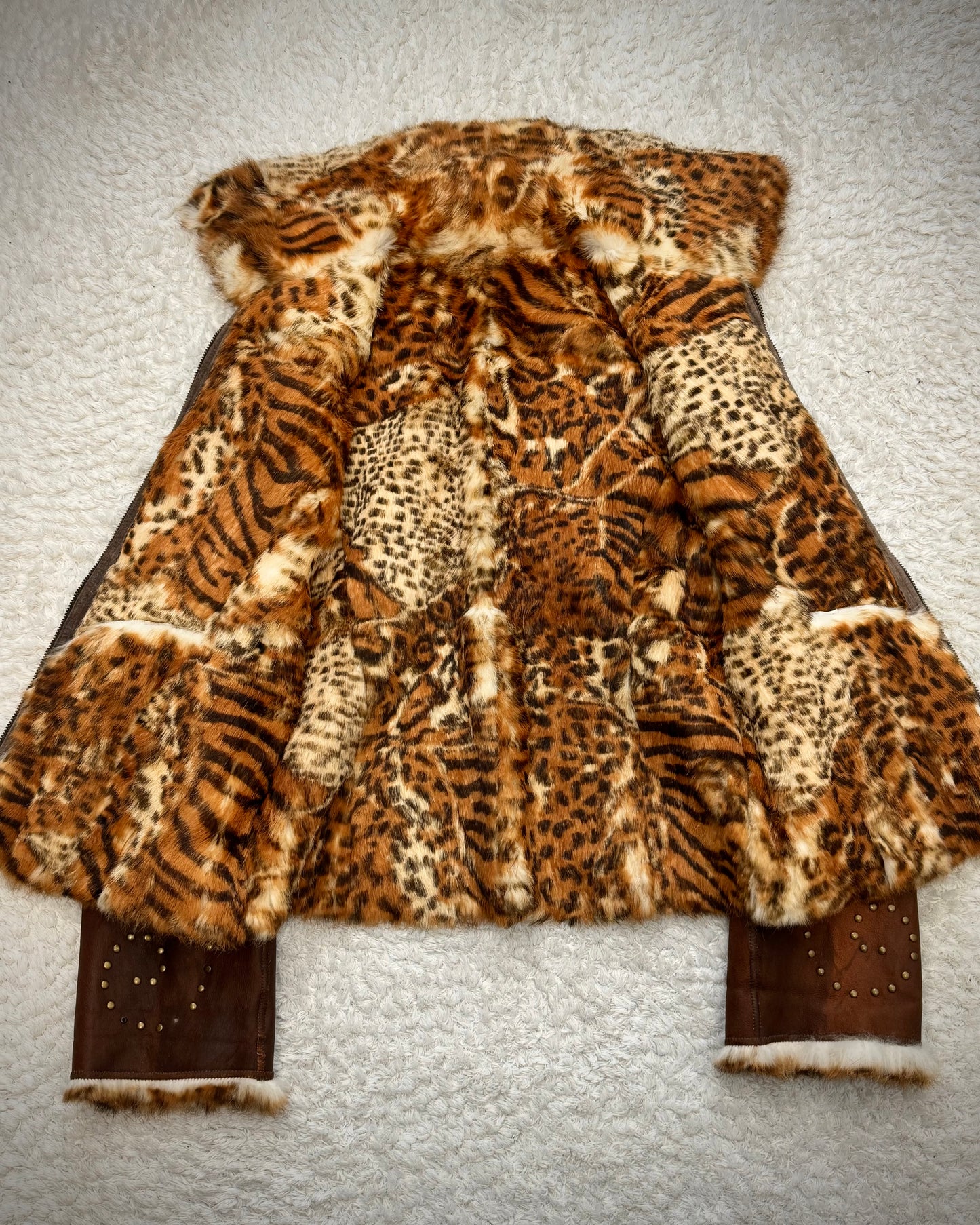 Wildcat Fur Extended Studded Leather Jacket