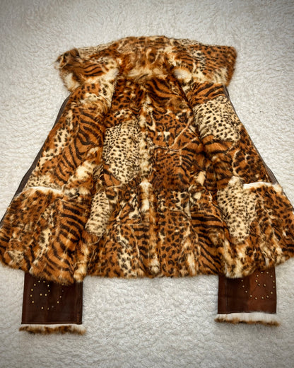 Wildcat Fur Extended Studded Leather Jacket