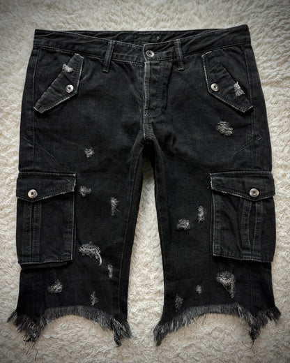 Fuga Raw Cut Fringed Cargo Denim Shorts