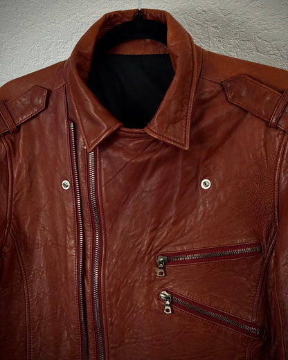Crimson Textured Leather Biker Jacket
