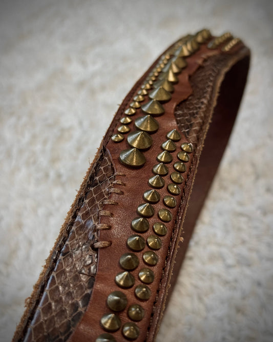 Huvrock Python Cone Studded Double Punched Leather Belt