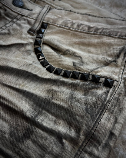CavariA Leopard Repaired Clawmarks Washed Bootcut Jeans