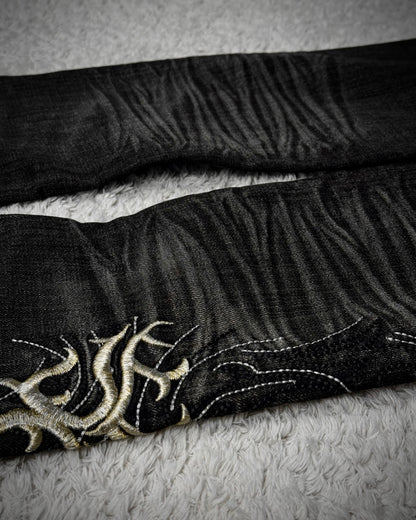 Tornado Mart Cyber Tribal Embroidery Flared Jeans