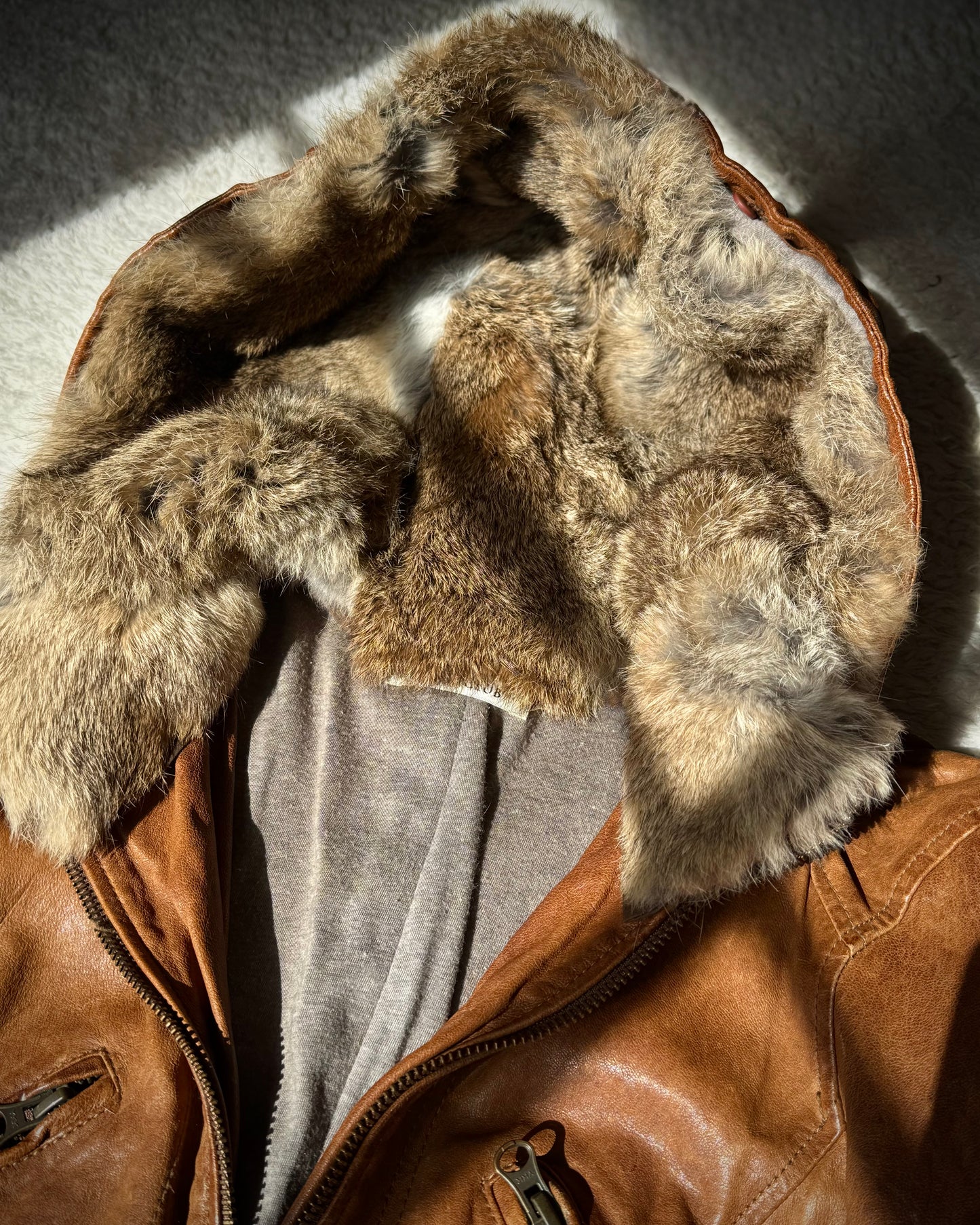 Scot Club Rabbit Fur Hooded Leather Jacket