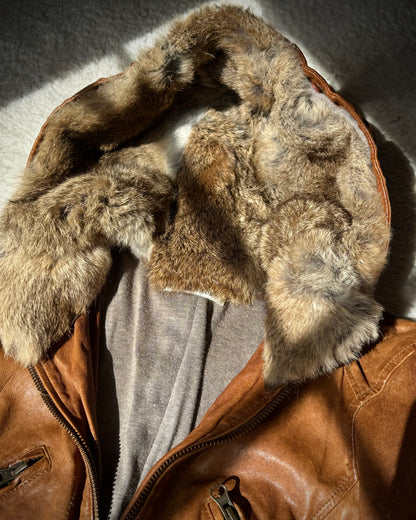 Scot Club Rabbit Fur Hooded Leather Jacket