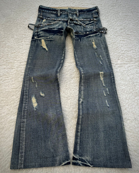 Tornado Mart Studded Straps Flared Jeans