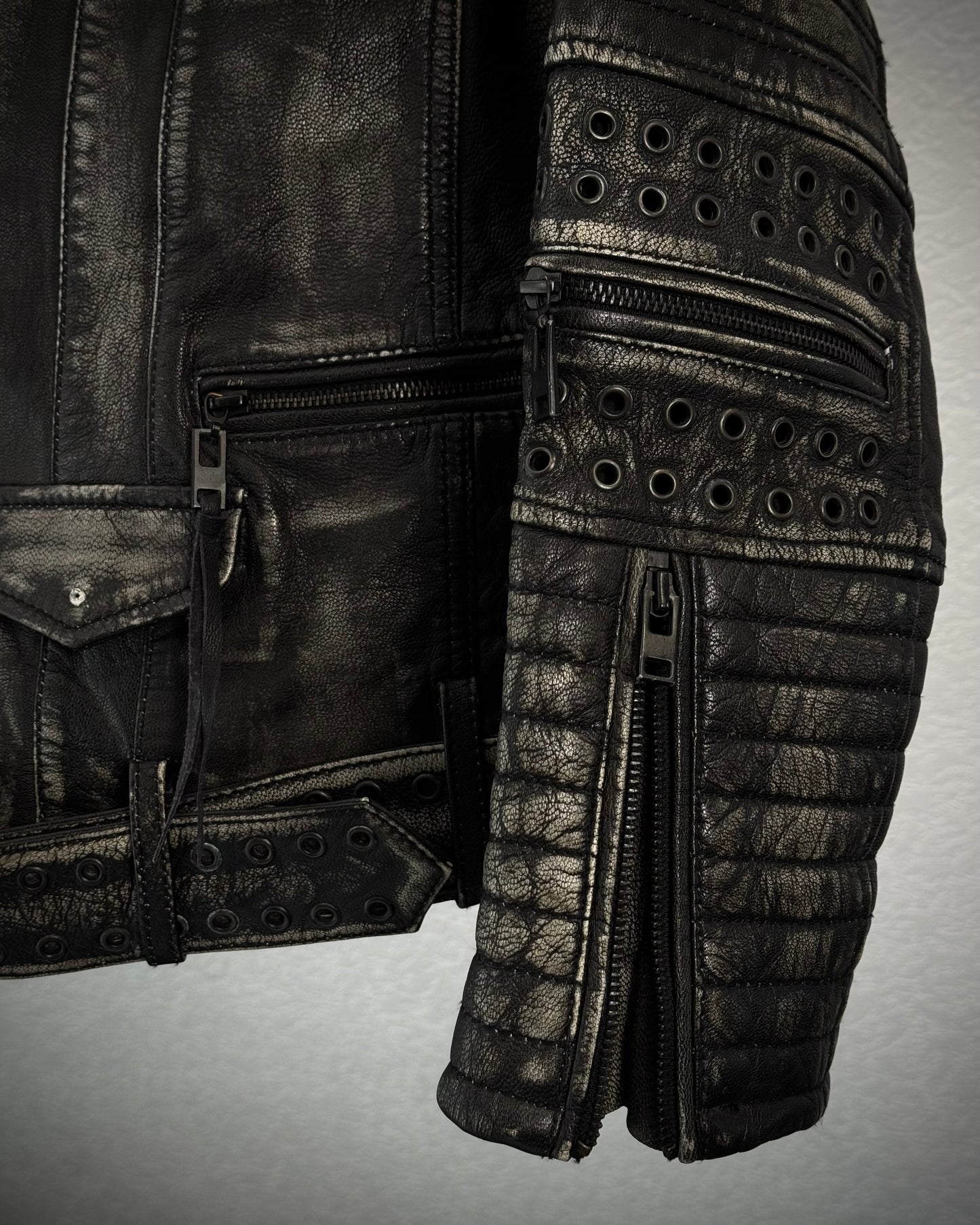 True Prodigy Grommeted Vintage Leather Biker Jacket