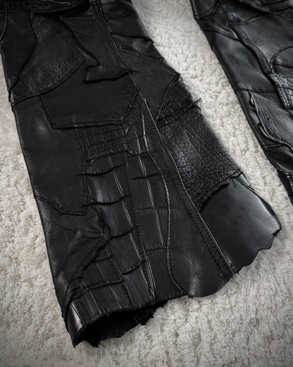 Yasuyuki Ishii Crocodile Leather Patchwork Flared Pants