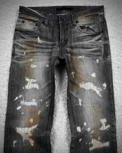 Midas Repaired Distressing Rust Washed Flared Jeans