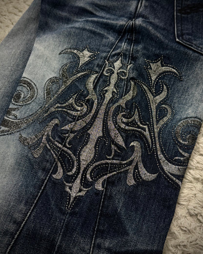 Midas Clawmarks Silver Tribal Embroidery Flared Jeans