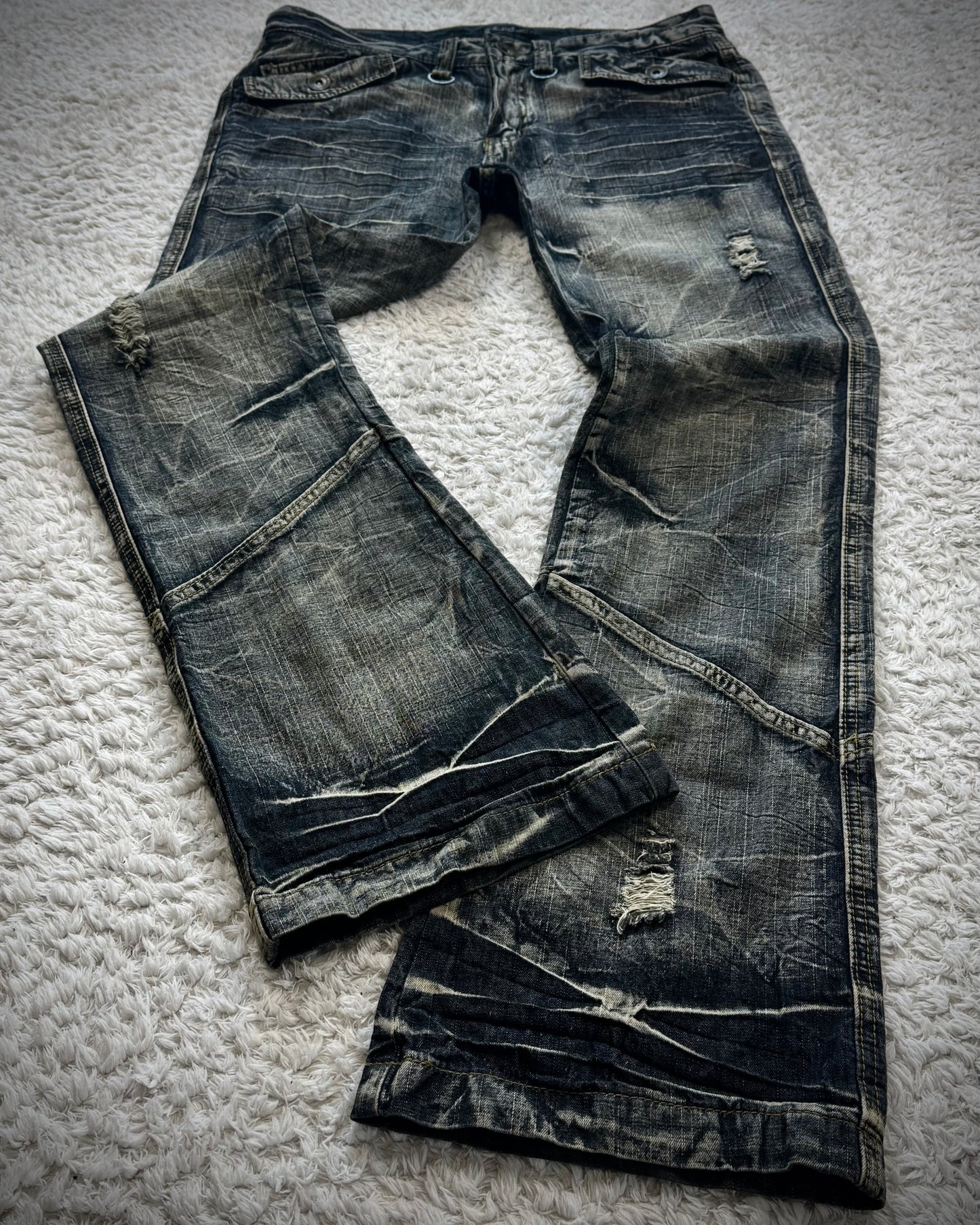 Black Crown Clawmarks Washed Flared Jeans
