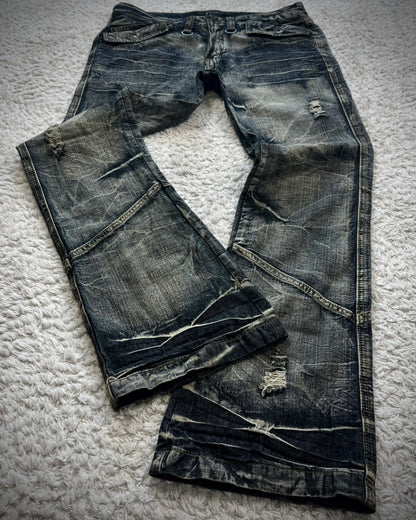 Black Crown Clawmarks Washed Flared Jeans