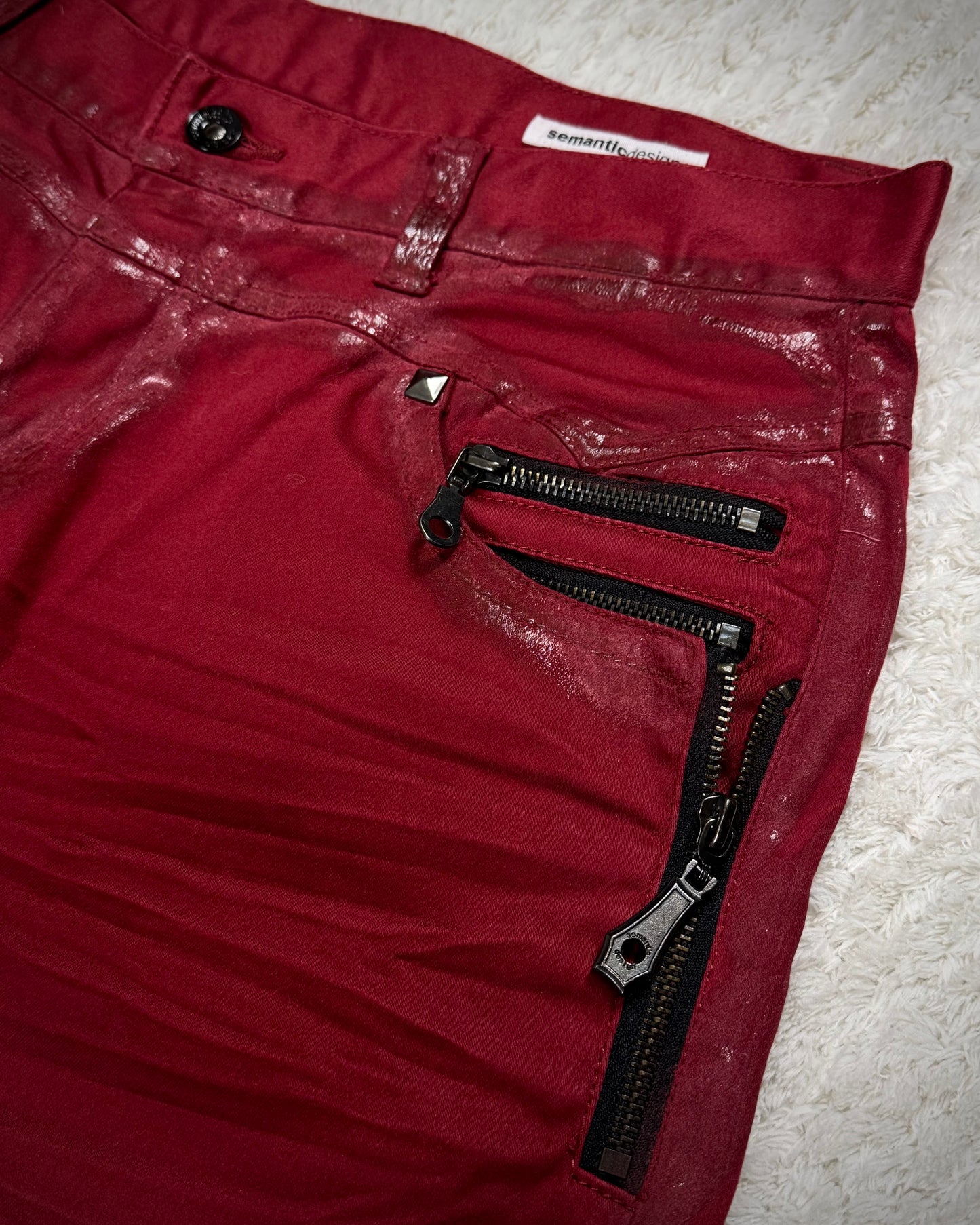 Semantic Design Crimson Waxed Studded Bootcut Jeans