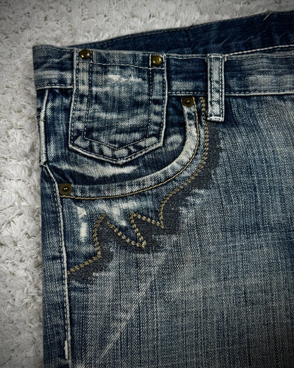 Tornado Mart Tribal Embroidery Spiral Flared Jeans