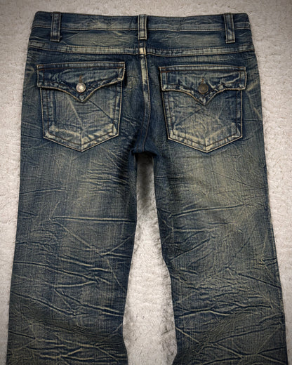 Agate Label Mud Honeycomb Washed Flared Jeans