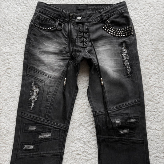 Midas Studded Lace-Up Flared Denim