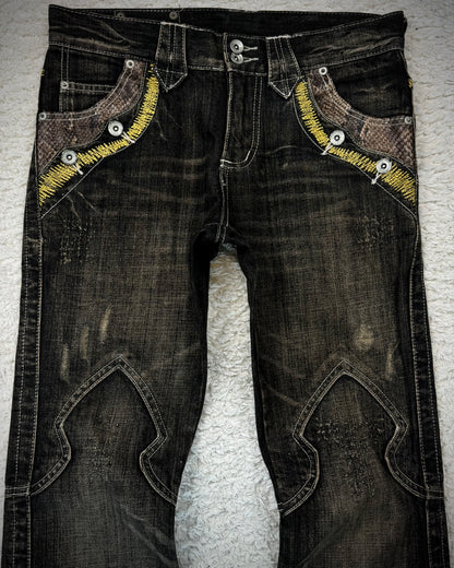 Semantic Design Python Detailed Sword Knee Bootcut Jeans