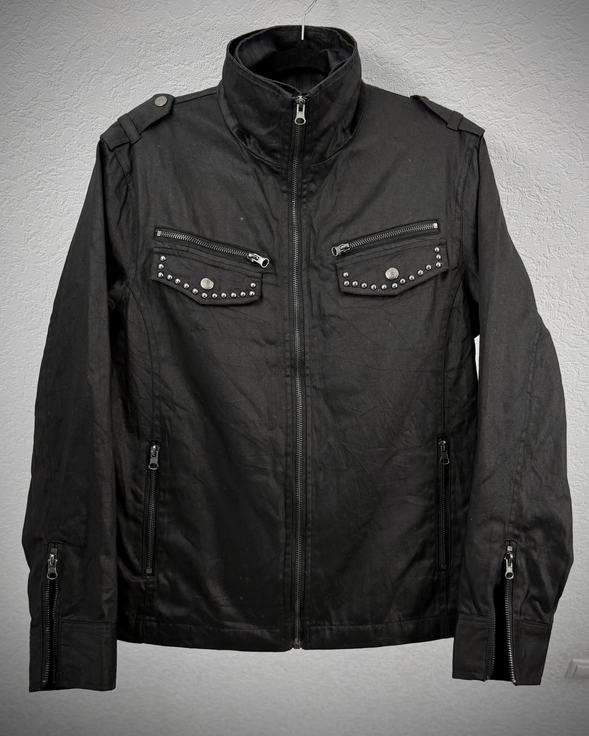 In The Attic Double Zip Layered Waxed Studded Jacket