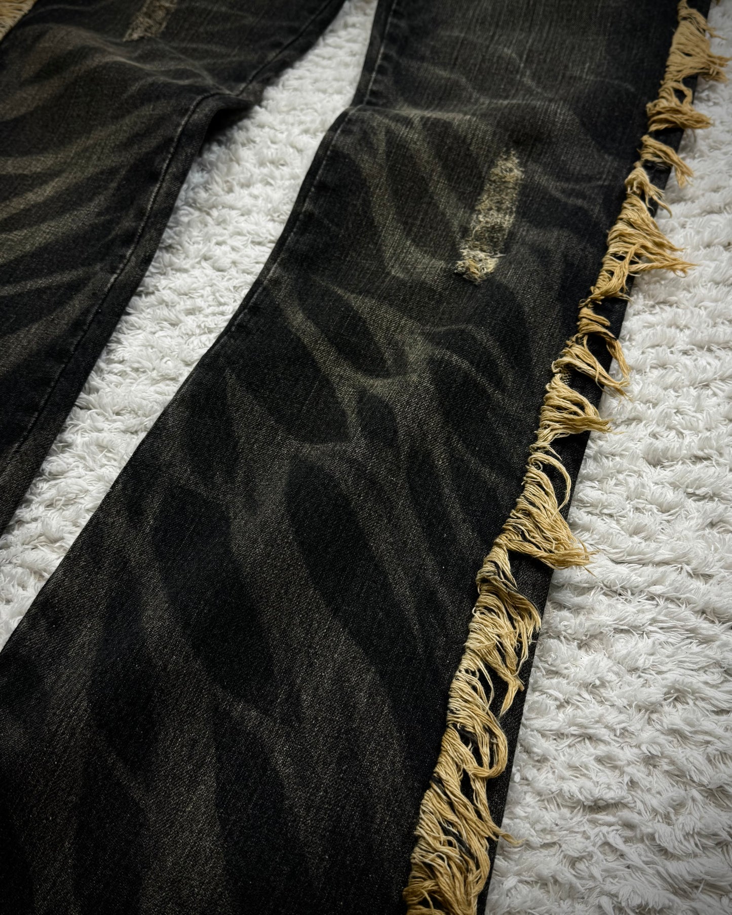 Philodox Fringed Zebra Washed Flared Jeans