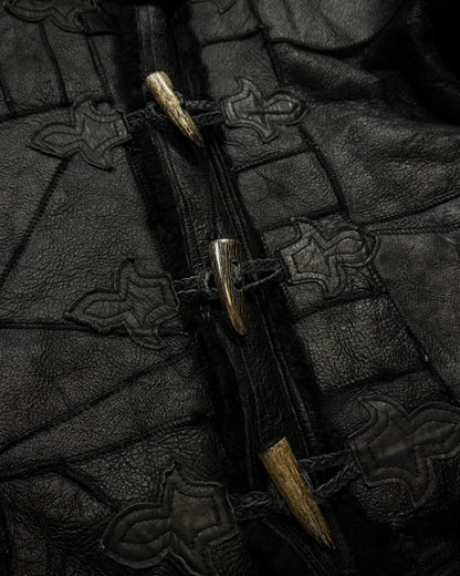 Royal Flash Fur Hood Leather Patchwork Jacket