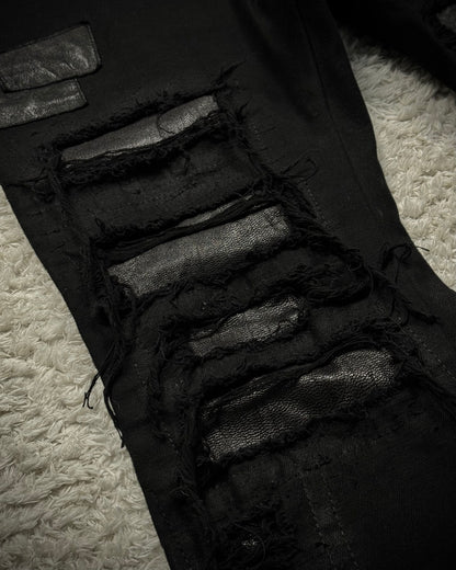 14th Addiction “Coyote 03” Python Leather Repaired Flared Pants