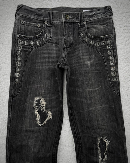 Semantic Design Studded Distressing Flared Jeans