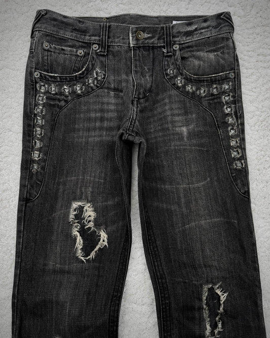 Semantic Design Studded Distressing Flared Jeans