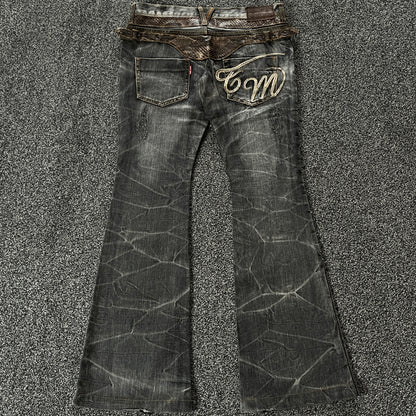 Tornado Mart Snakeskin Flared Denim