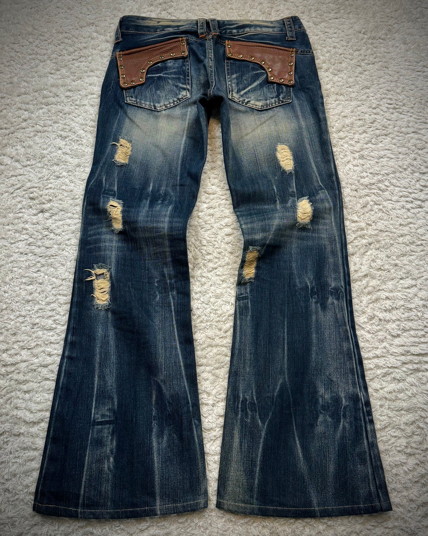 Glad News Studded Leather Pockets Flared Jeans