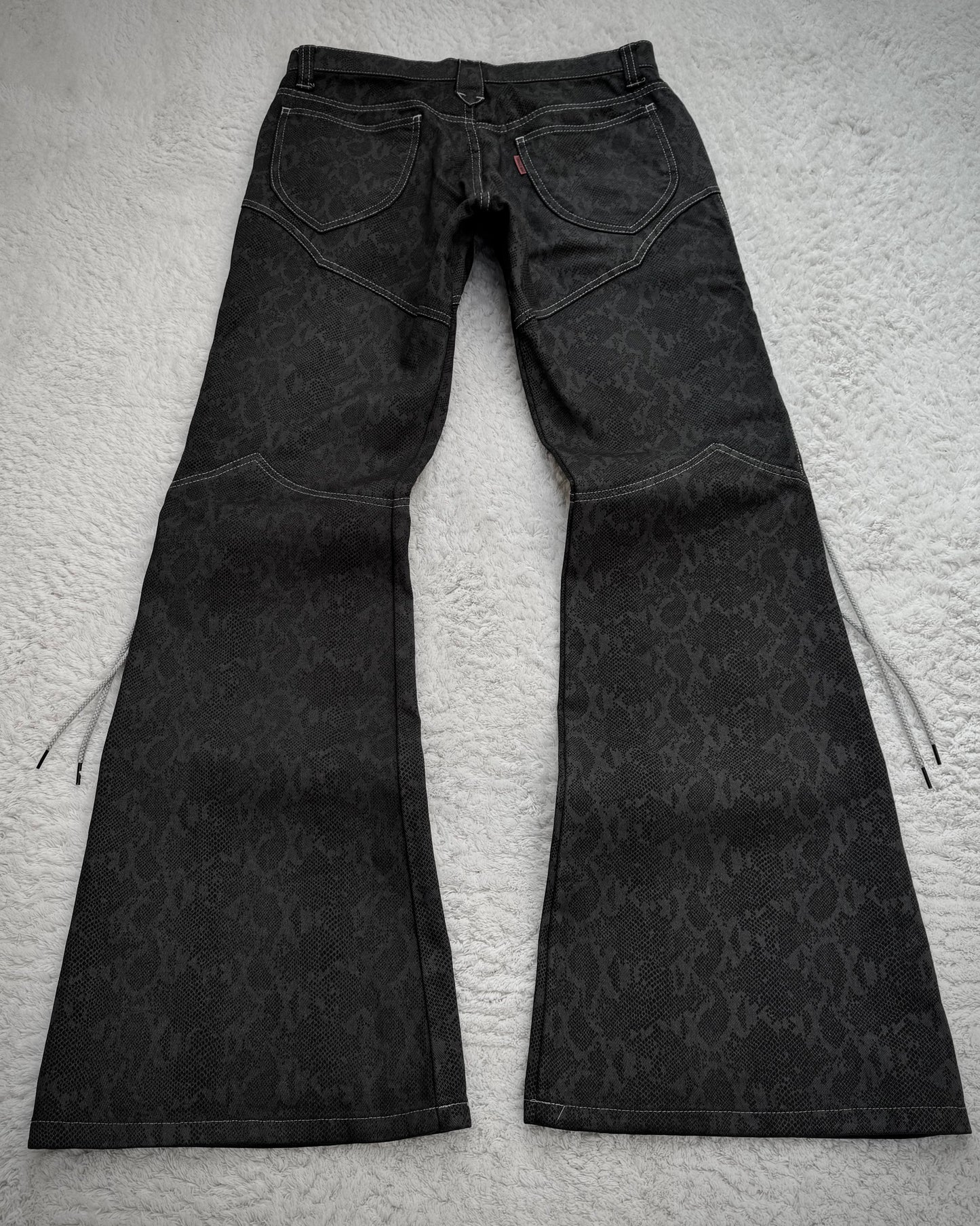 Tornado Mart Python Pattern Lace Up Flared Pants