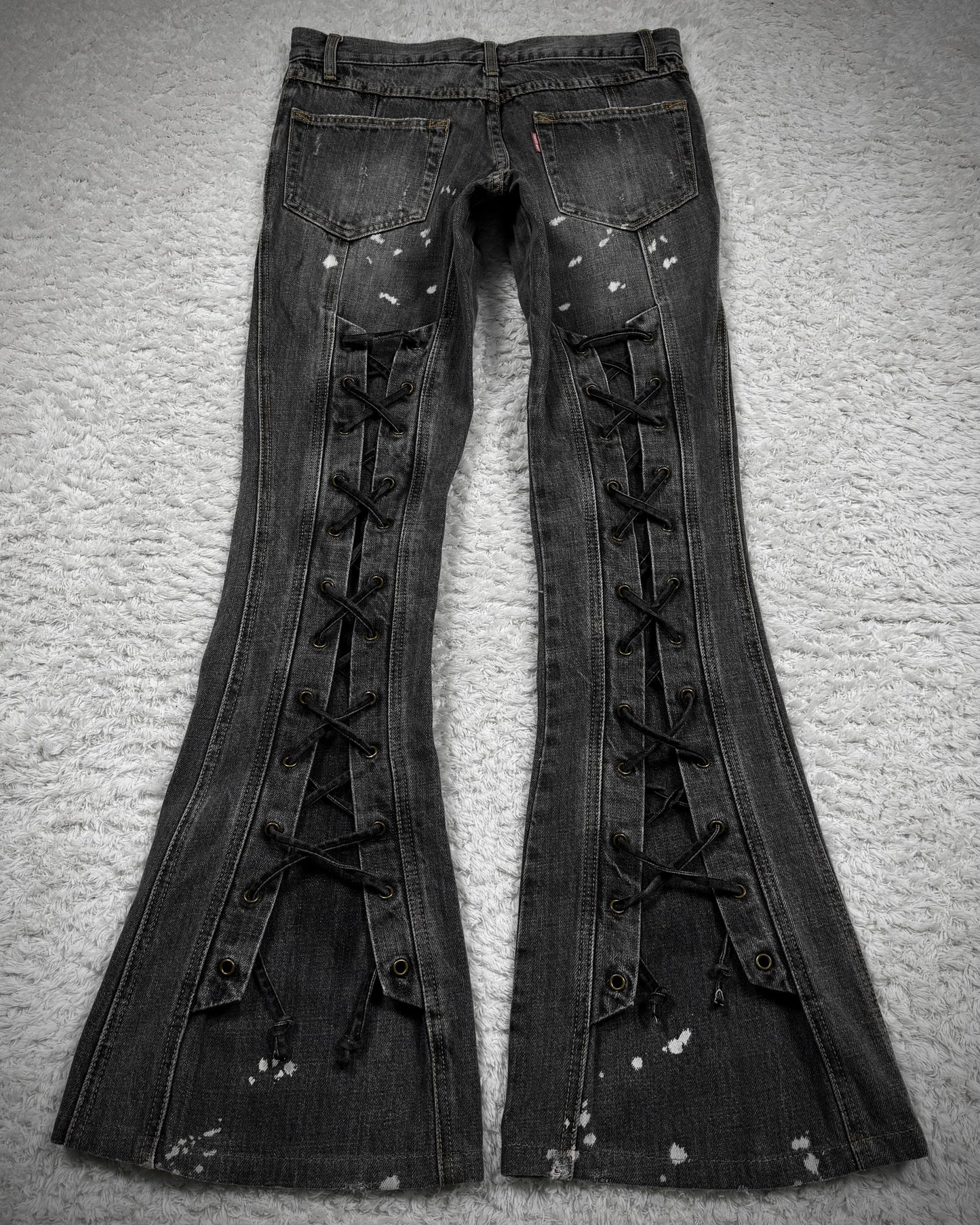 Tornado Mart Backlace Paint Splatter Flared Jeans