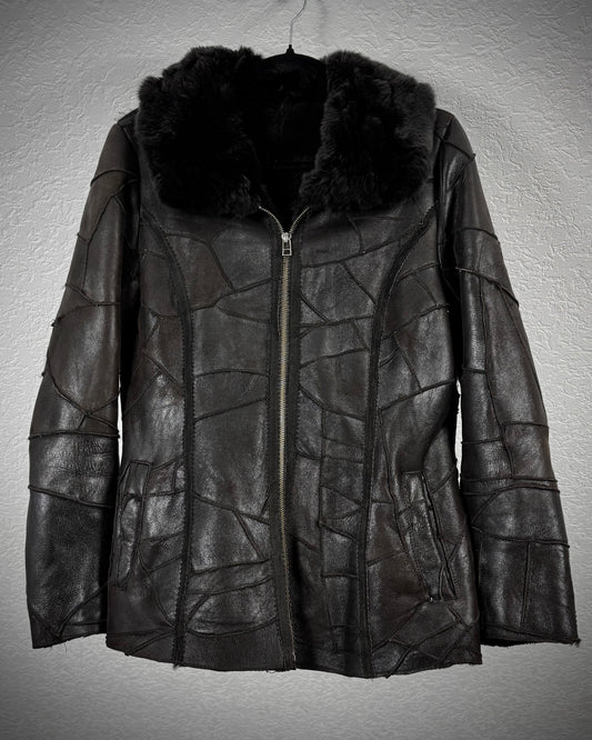 Lamb Fur Interior Leather Patchwork Jacket