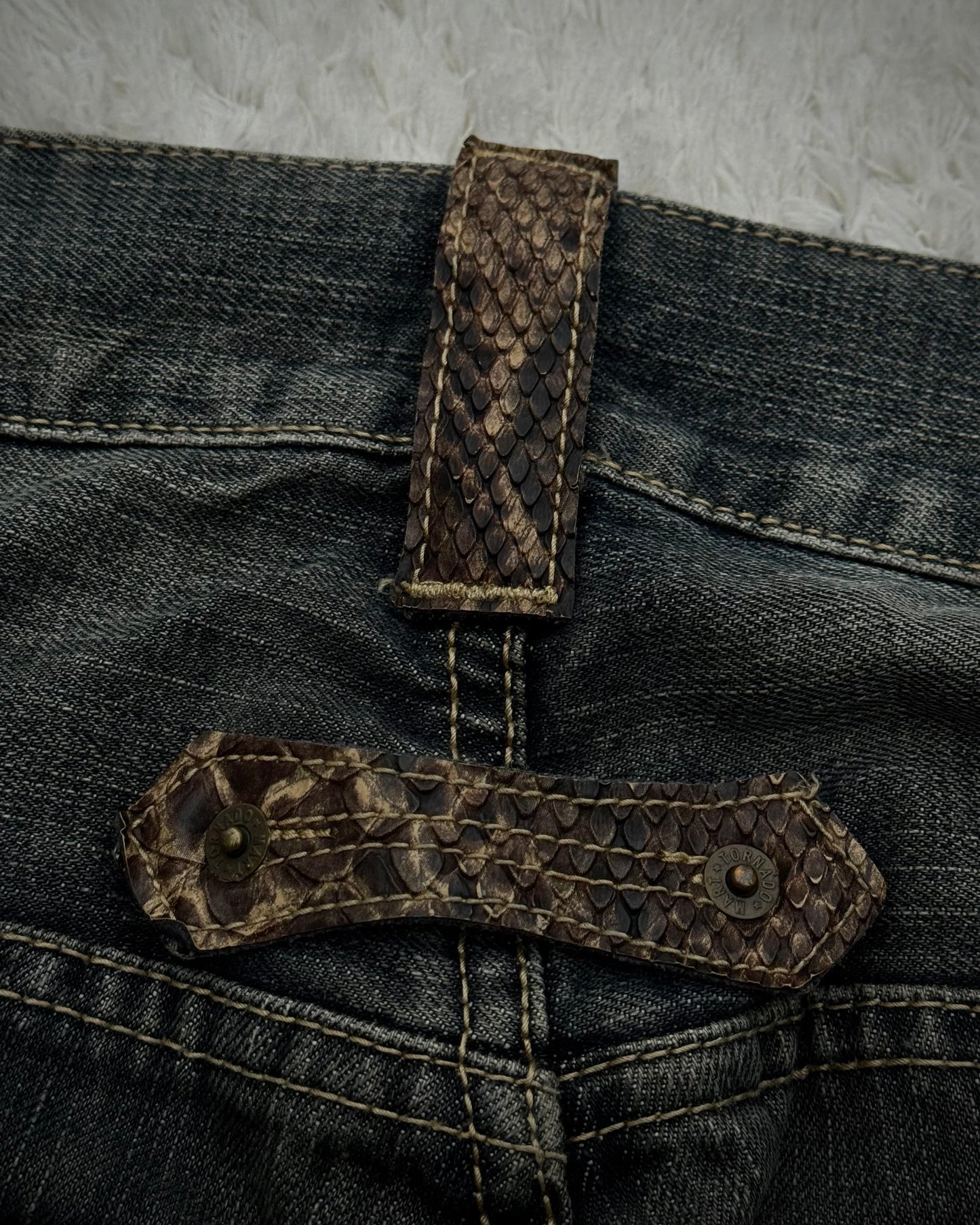 Tornado Mart Python Detailed Distressed Flared Jeans