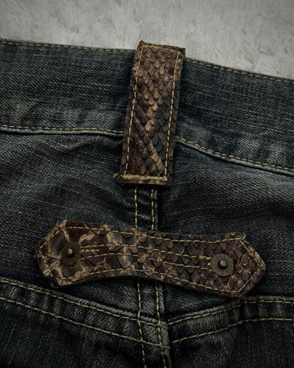 Tornado Mart Python Detailed Distressed Flared Jeans