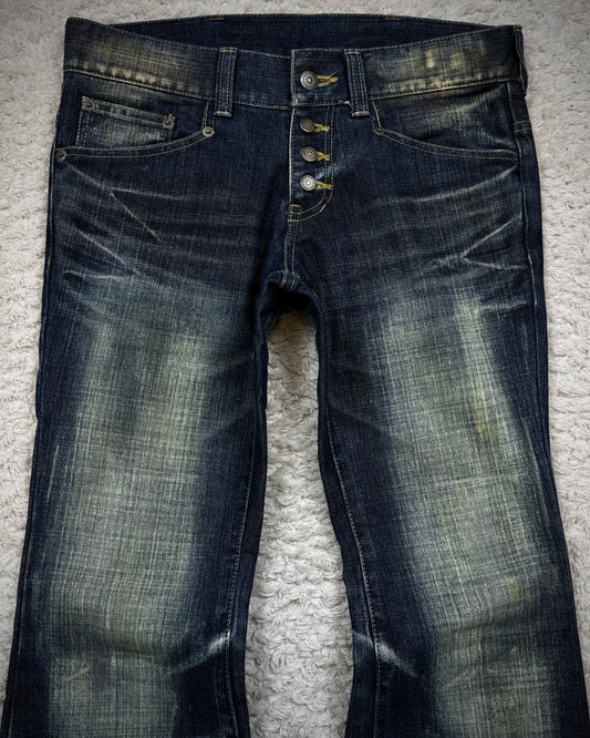 Tornado Mart Mud Washed Back Lace Up Flared Jeans