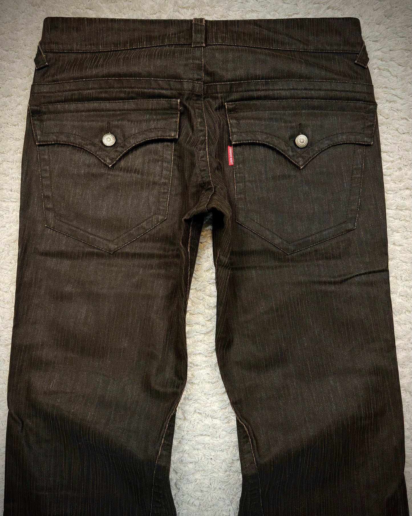 Tornado Mart Waxed Vintage Textured Spiral Flared Jeans