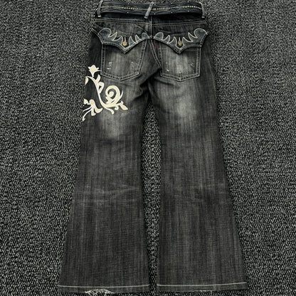 Tornado Mart "Tribal" Embroidery Flared Denim