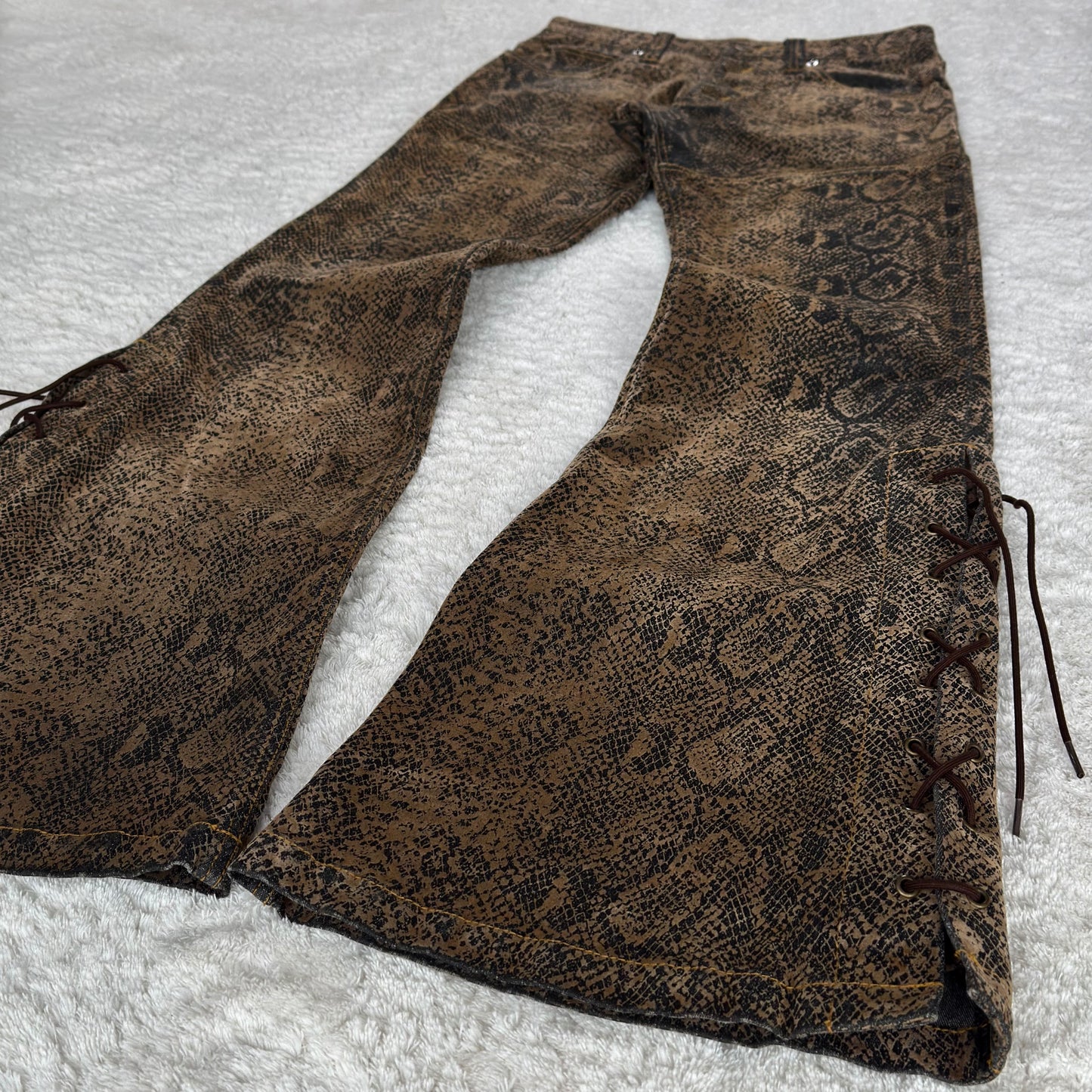 Tornado Mart Python Bell Bottom Flared Lace-Up Pants