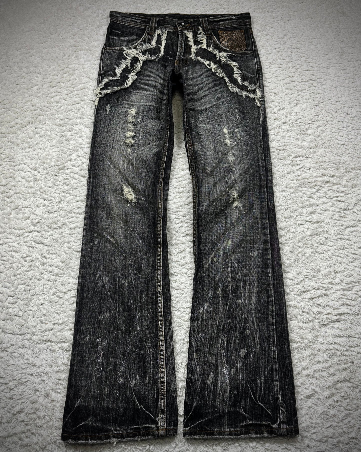 Semantic Design Python Detailed Luster Clawmarks Coated Bootcut Jeans