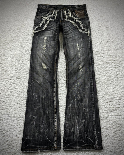 Semantic Design Python Detailed Luster Clawmarks Coated Bootcut Jeans