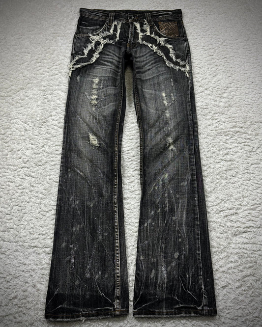 Semantic Design Python Detailed Luster Clawmarks Coated Bootcut Jeans
