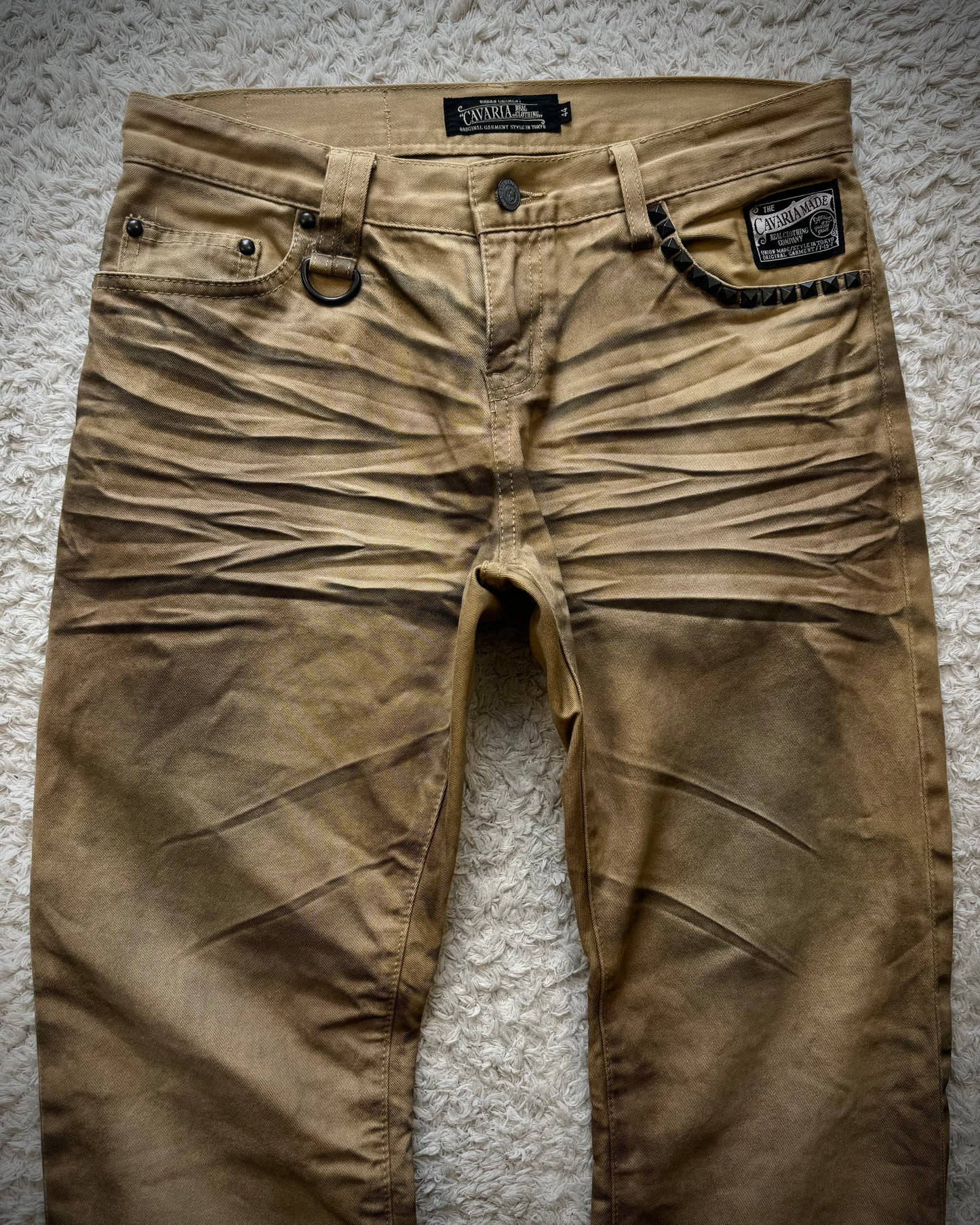 CavariA Studded Desert Clawmarks Washed Bootcut Jeans