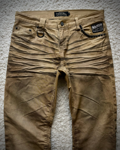 CavariA Studded Desert Clawmarks Washed Bootcut Jeans