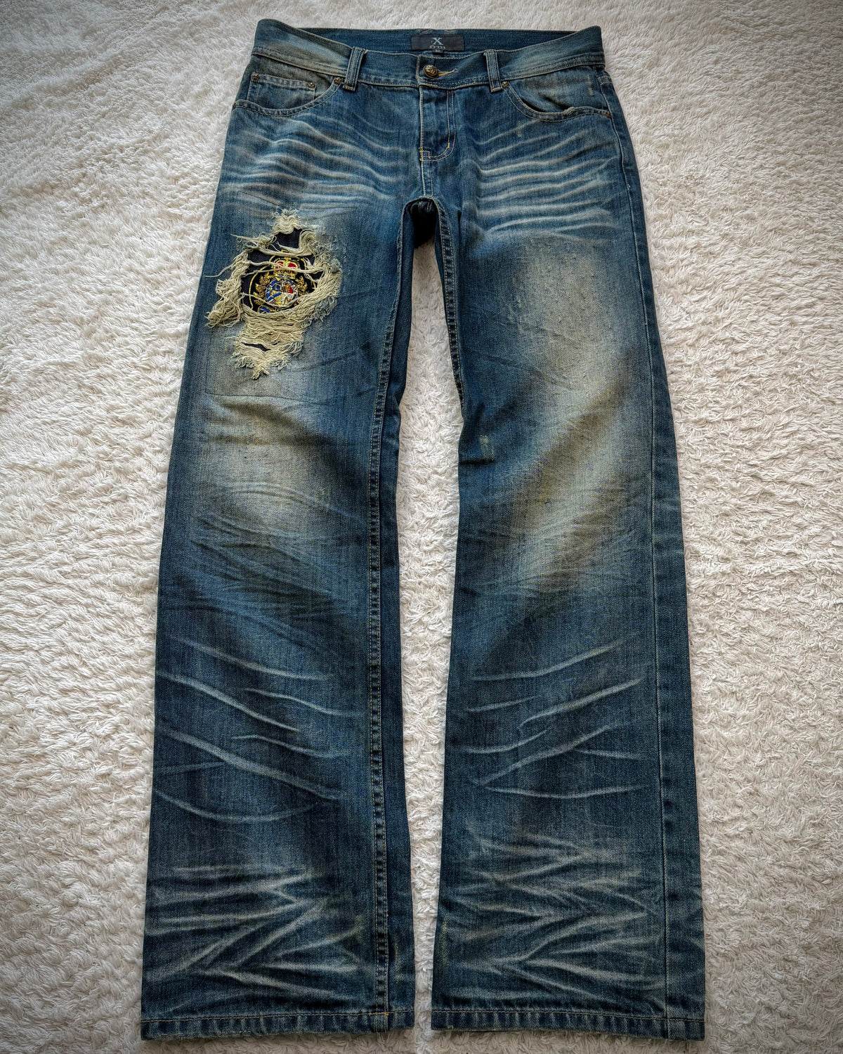 Xfrm Whiskered Royal Repaired Distressing Denim