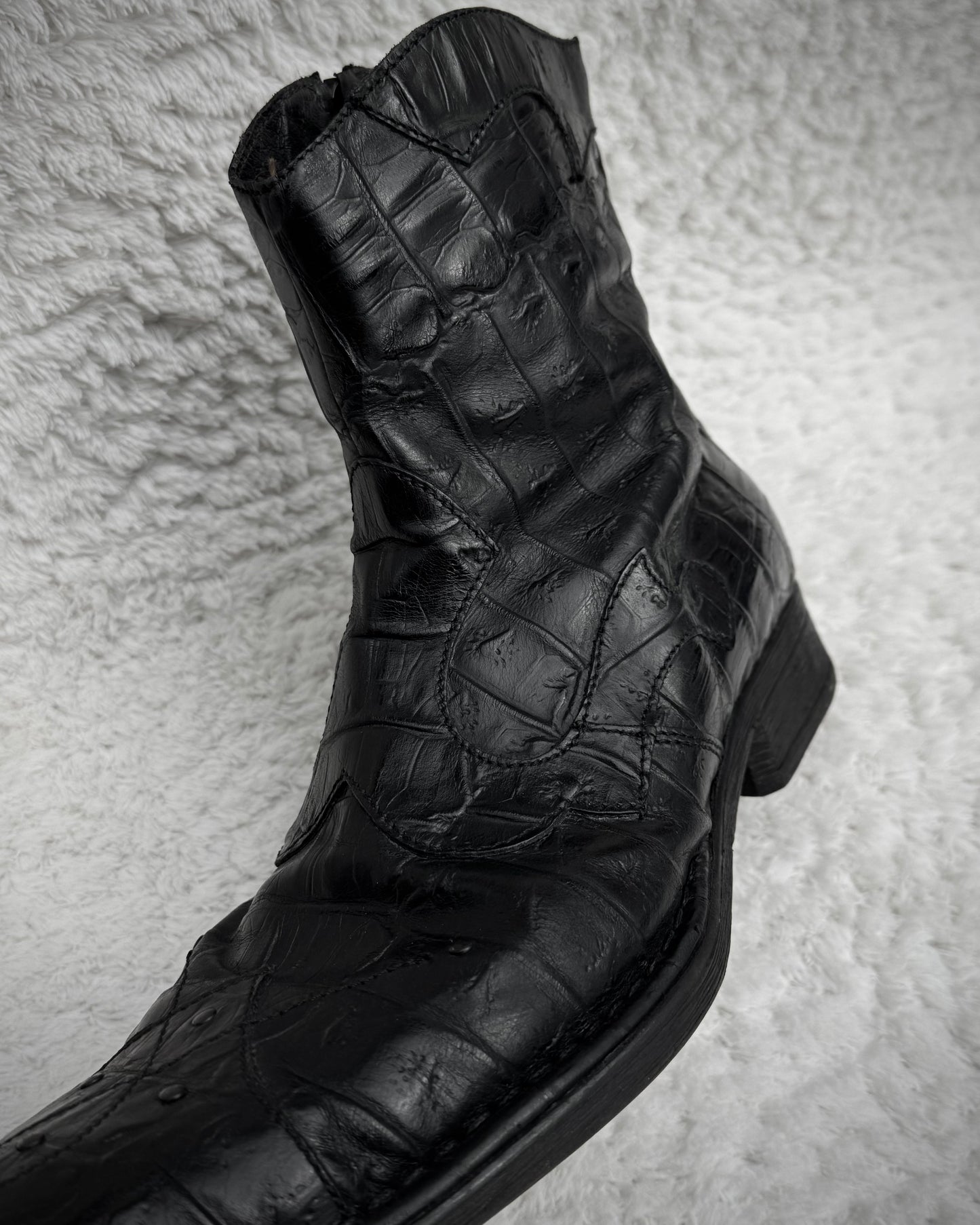Italian Pointed Crocodile Leather Boots