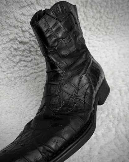 Italian Pointed Crocodile Leather Boots