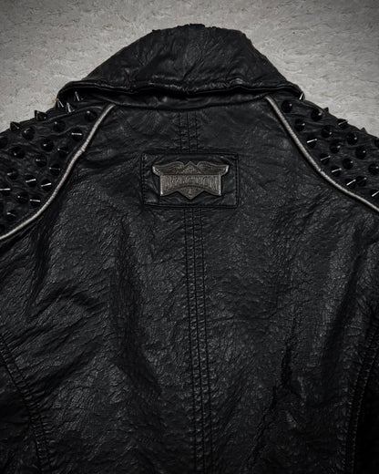 Affliction Spike Studded Metal Badge Leather Jacket