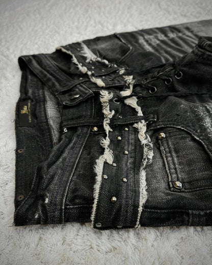 Midas Croc Repaired Silver Waxed Lace Up Bootcut Jeans