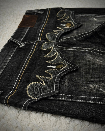 Tornado Mart Tribal Embroidery Spiral Flared Jeans