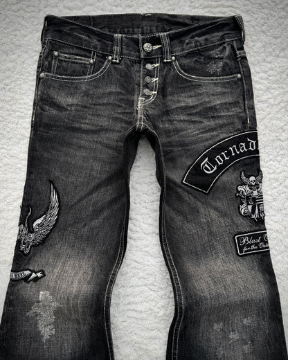Tornado Mart Embroided Patches Flared Jeans